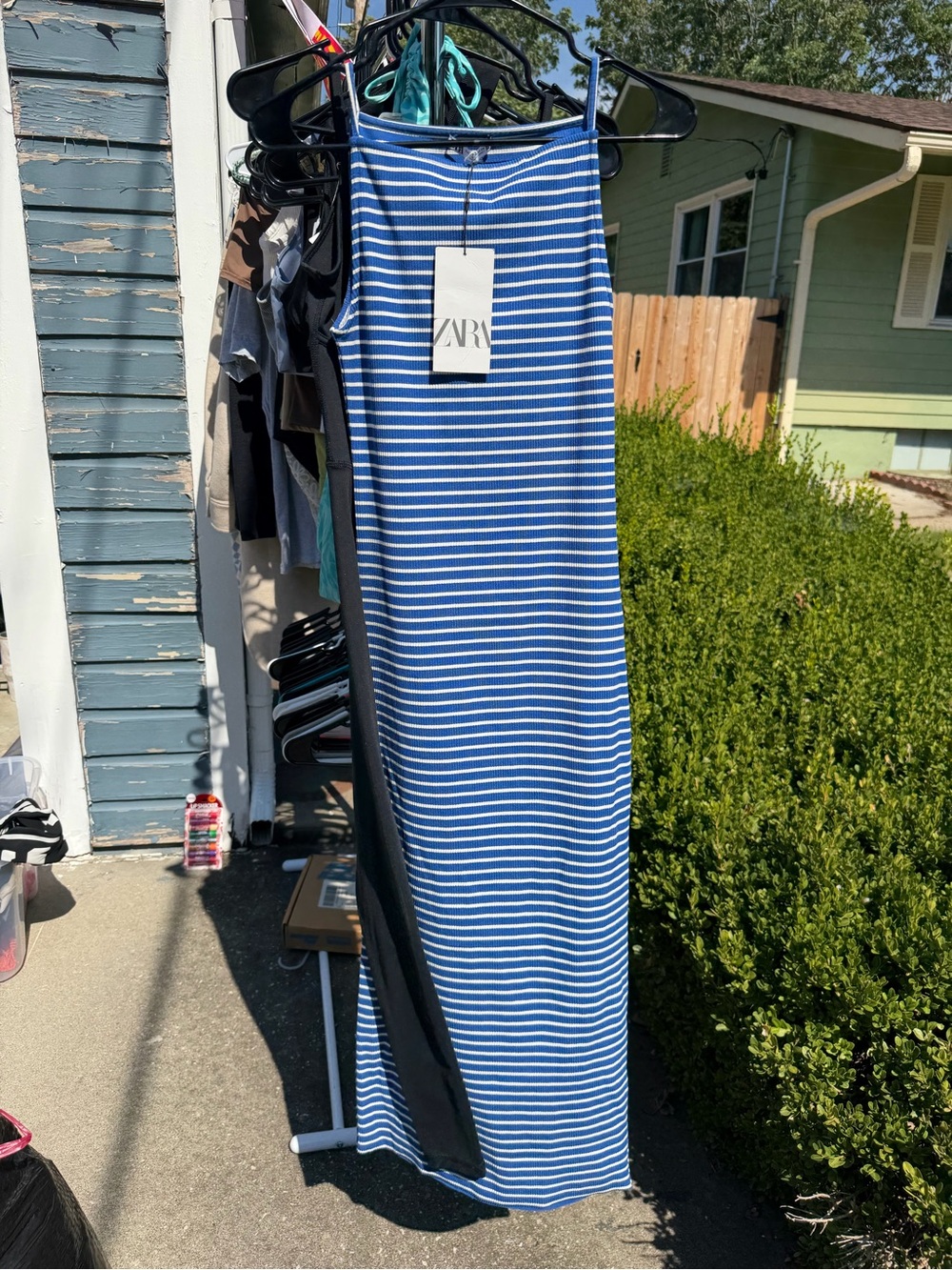 ZARA Blue and White Striped Maxi Dress